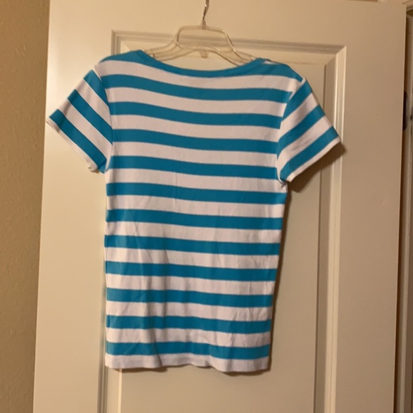 Ralph Lauren Turquoise & White Tripe Knit Tee Size Large - Picture 2 of 4